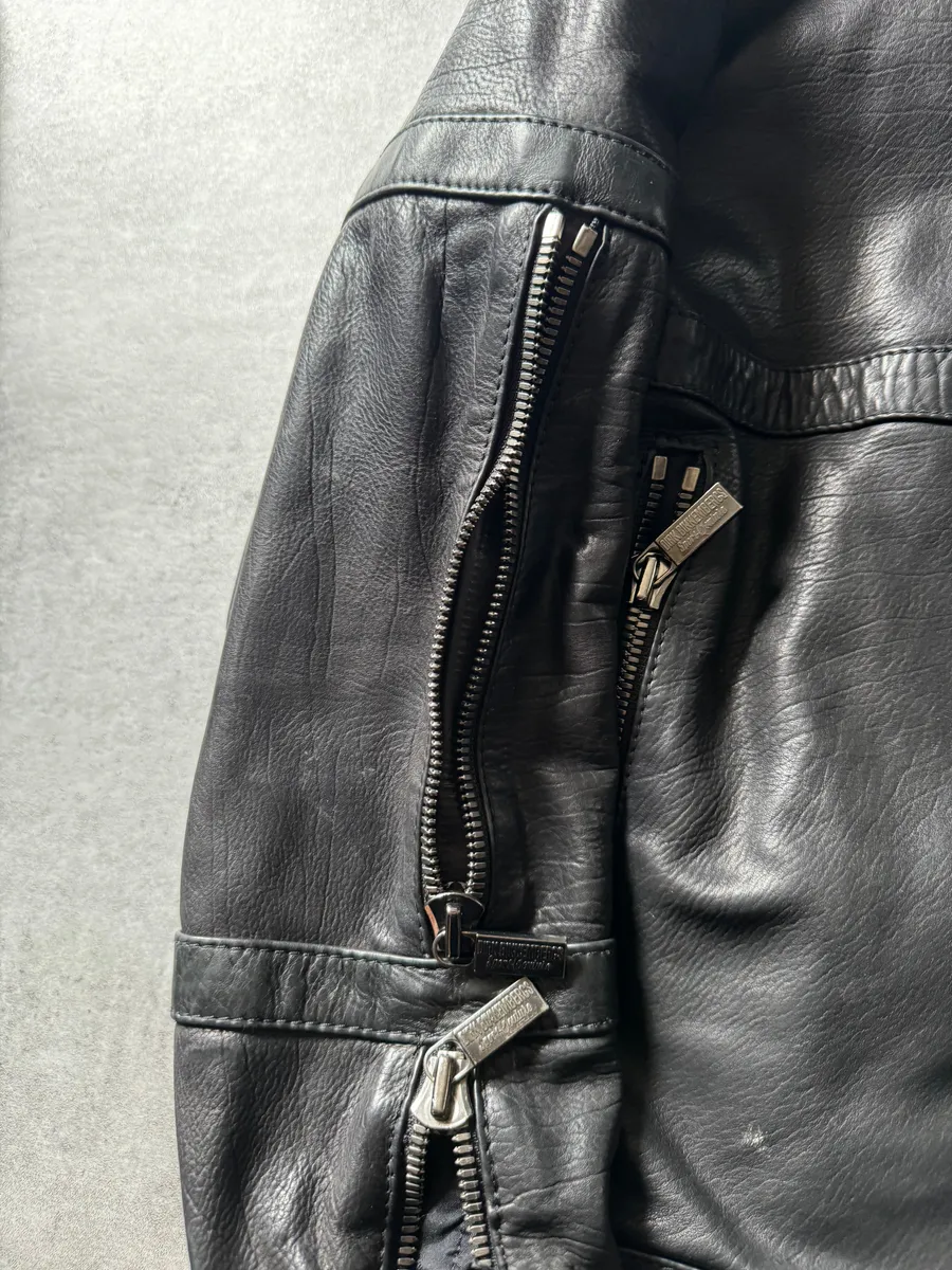 2000s Dirk Bikkembergs Multi Zips Biker Black Leather Jacket - Image 6