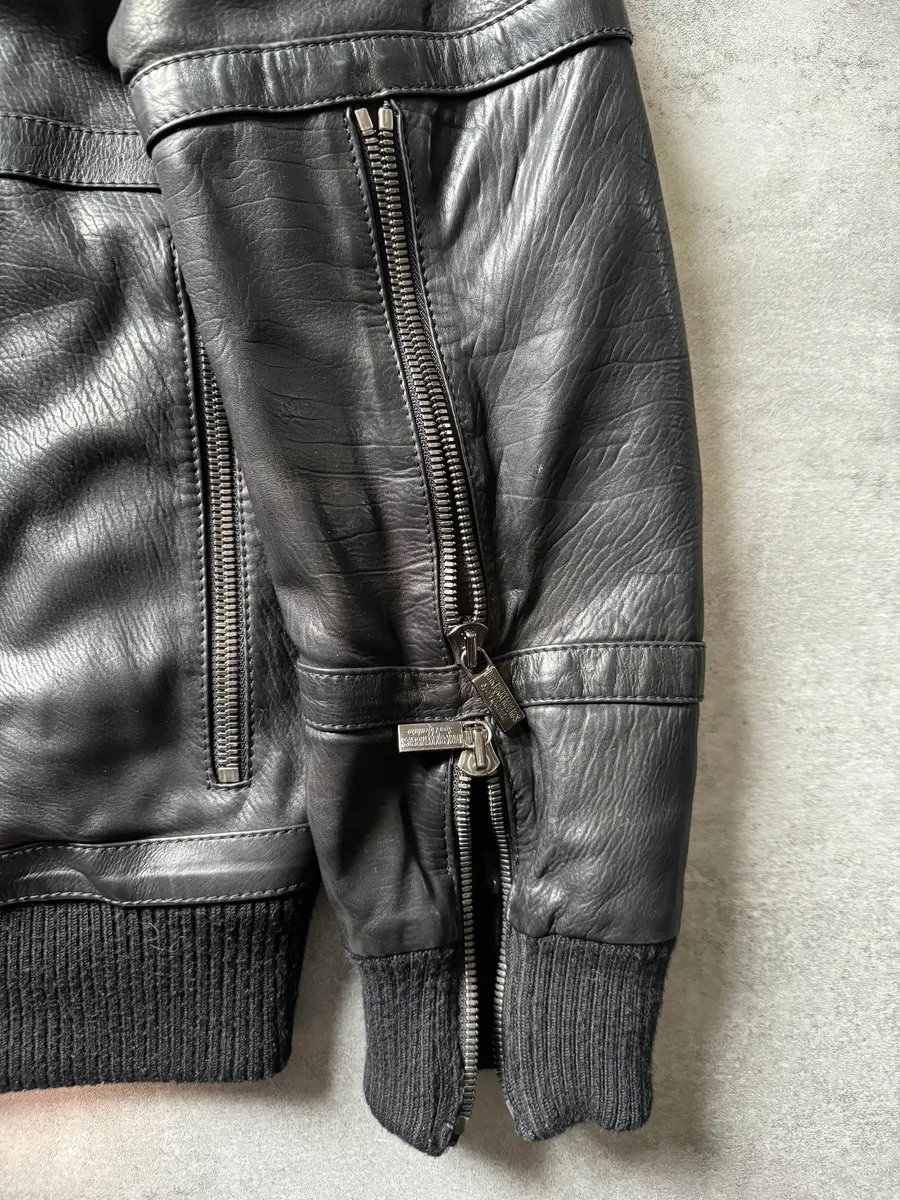 2000s Dirk Bikkembergs Multi Zips Biker Black Leather Jacket - Image 7