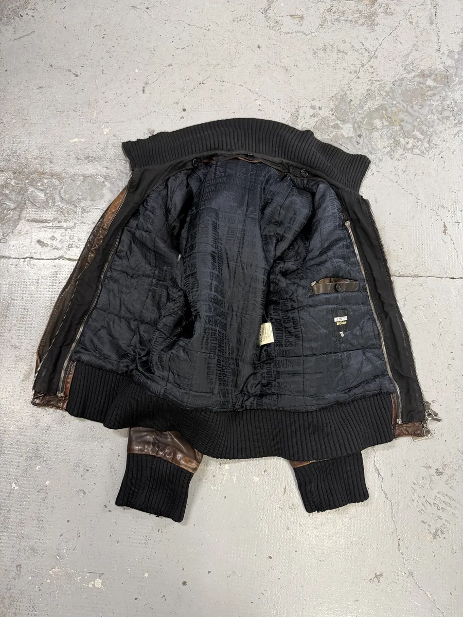 2000s Dirk Bikkembergs Multi Zips Brown Eroded Leather Jacket - Image 13