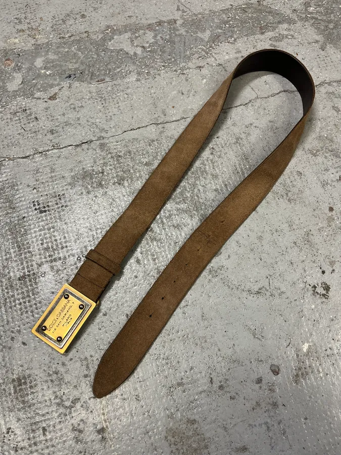 2000s Dolce & Gabban& Golden Milano Buckle Brown Leather Belt - Image 4