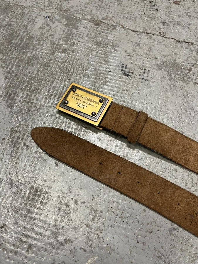 2000s Dolce & Gabban& Golden Milano Buckle Brown Leather Belt - Image 5