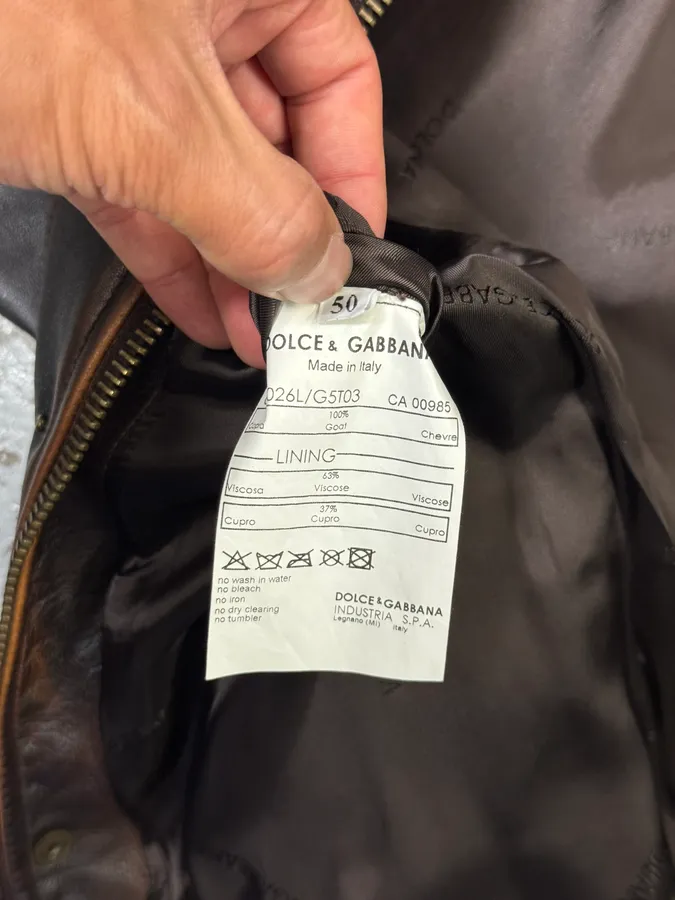 2000s Dolce & Gabbana Aged Brown Leather Jacket - Image 8