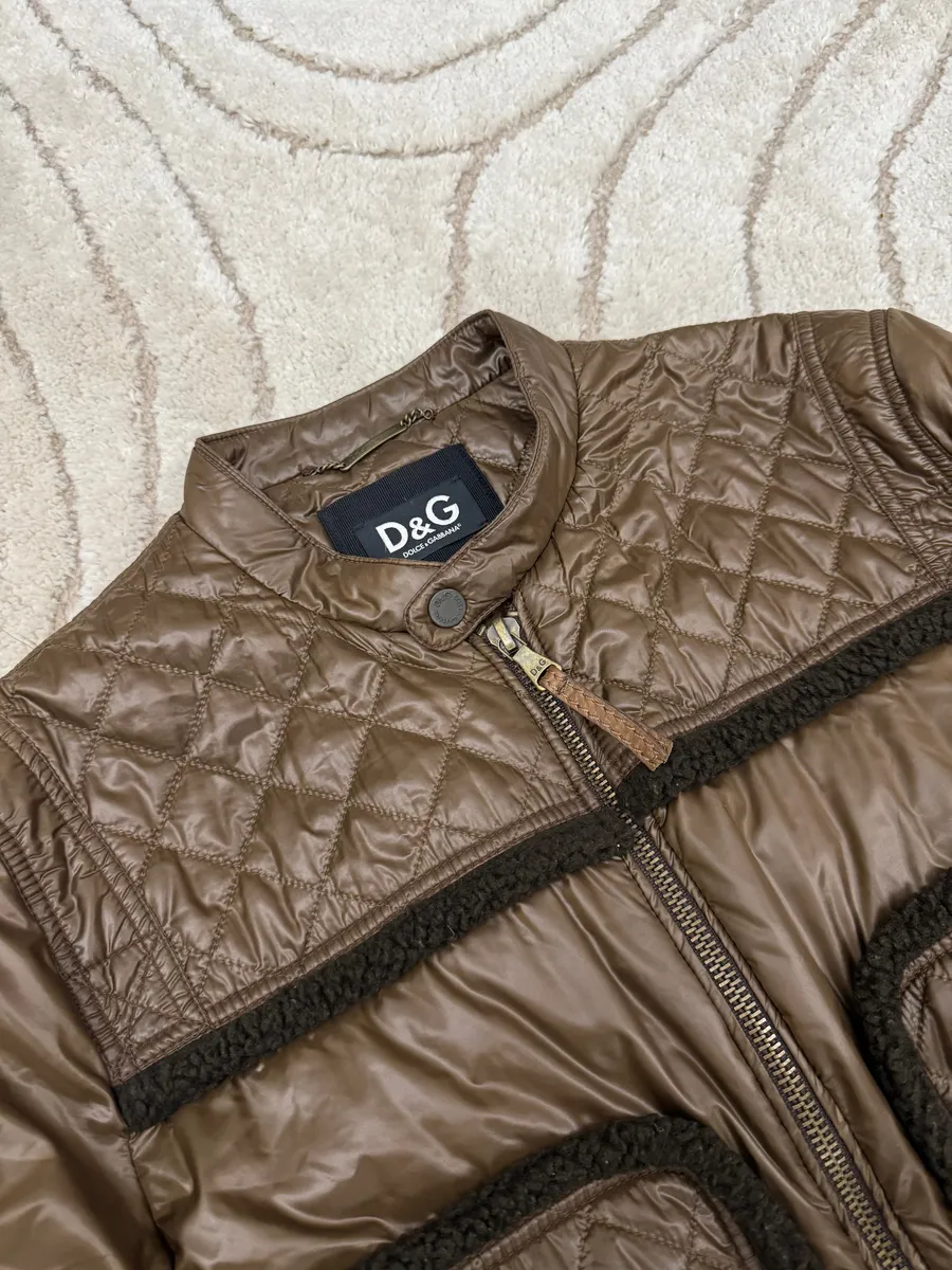 2000s Dolce & Gabbana Agent Brown Light Bomber Jacket - Image 3