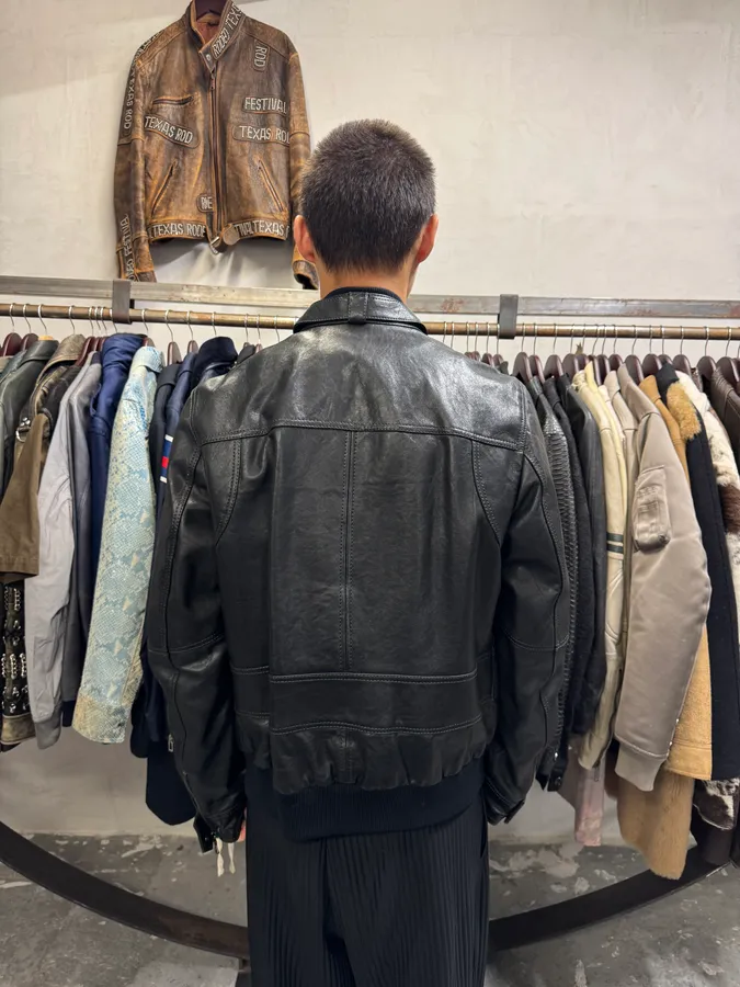 2000s Dolce & Gabbana Agent Solid Black Leather Jacket - Image 3