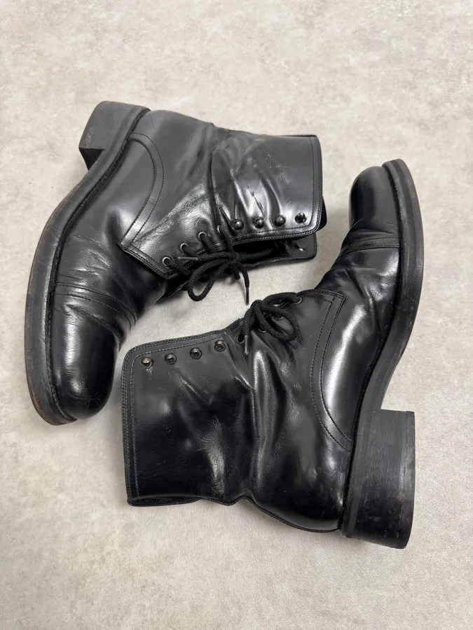 2000s Dolce & Gabbana Army Black Leather Lace-Up Boots - Image 3