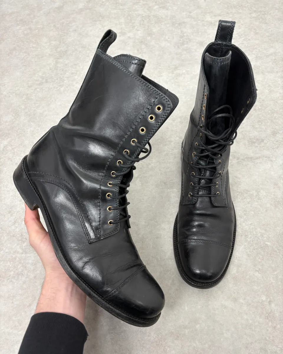 2000s Dolce & Gabbana Army Lace-Up Black Leather Boots