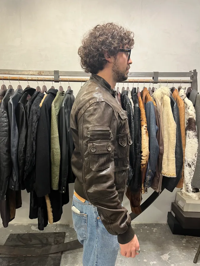 2000s Dolce & Gabbana Army Multi-Pocket Brown Leather Jacket - Image 8