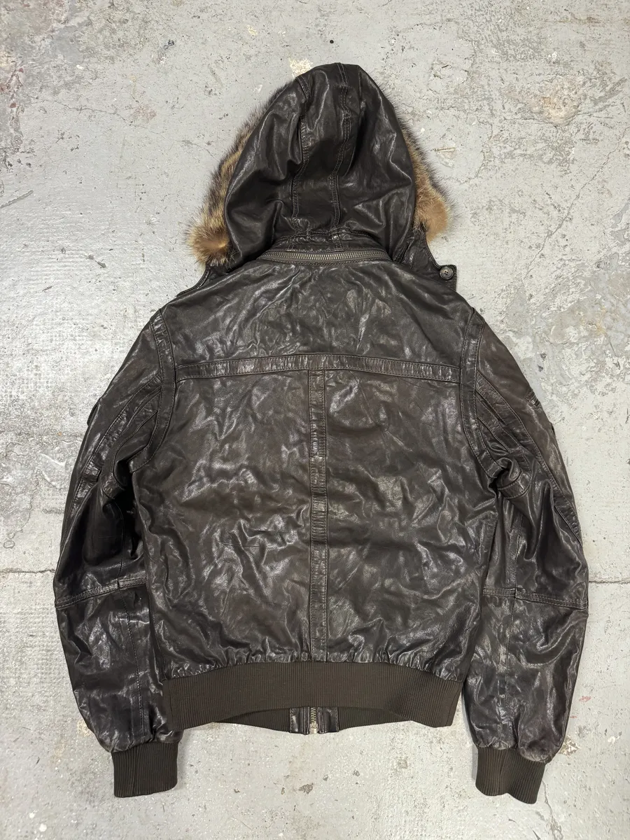 2000s Dolce & Gabbana Army Multi-Pockets Brown Fur Hooded Leather Jacket - Image 5