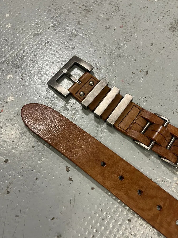 2000s Dolce & Gabbana Avant-Garde Metal Brown Leather Belt - Image 6