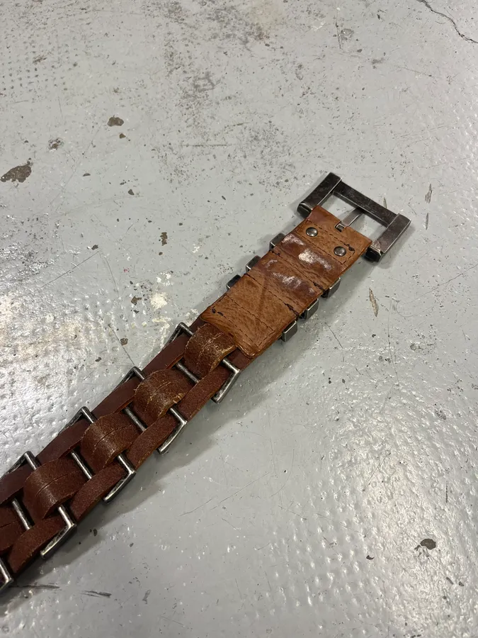2000s Dolce & Gabbana Avant-Garde Metal Brown Leather Belt - Image 8