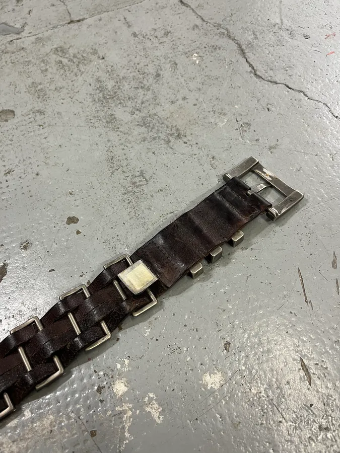2000s Dolce & Gabbana Avant-Garde Metal Brown Leather Belt - Image 6