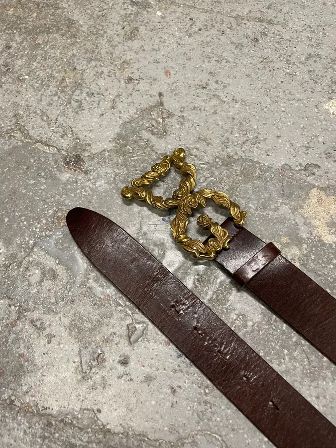 2000s Dolce & Gabbana Baroque Golden Buckle Leather Belt - Image 5