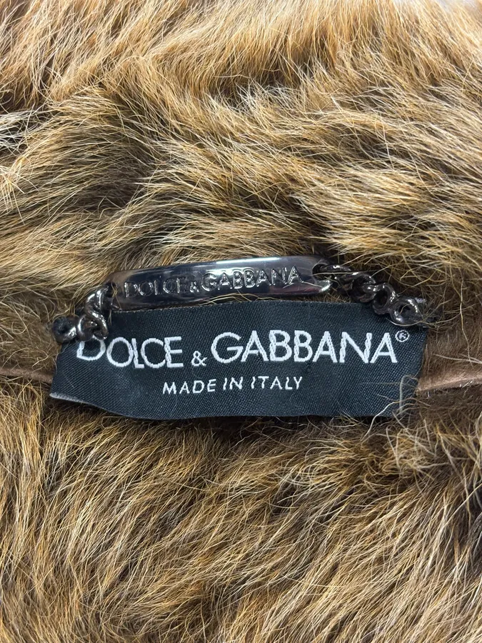 2000s Dolce & Gabbana Beige Asymmetrical Fur Collar Suede Leather Jacket - Image 10