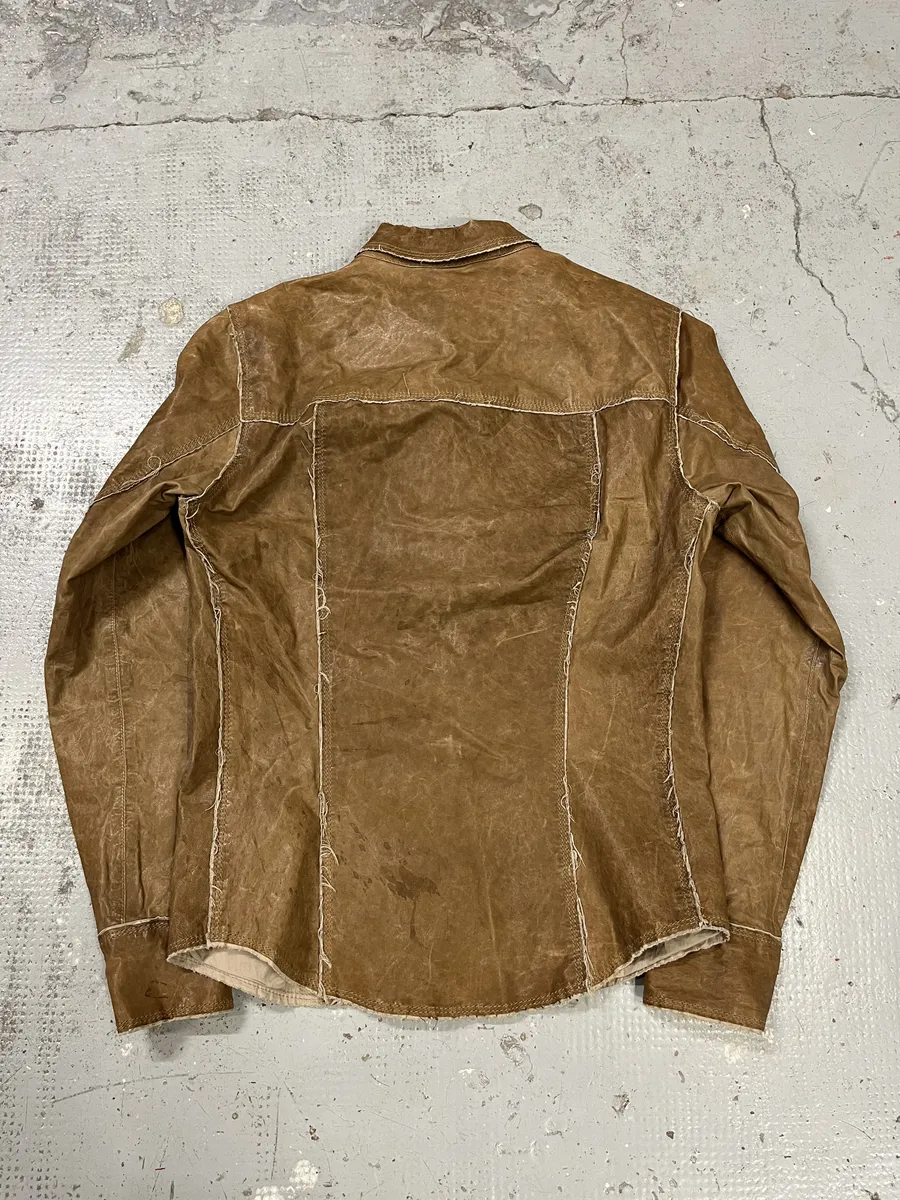 2000s Dolce & Gabbana Beige Leather Shirt Jacket - Image 5