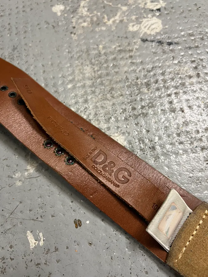 2000s Dolce & Gabbana Beige Suede Leather Studded Belt - Image 9