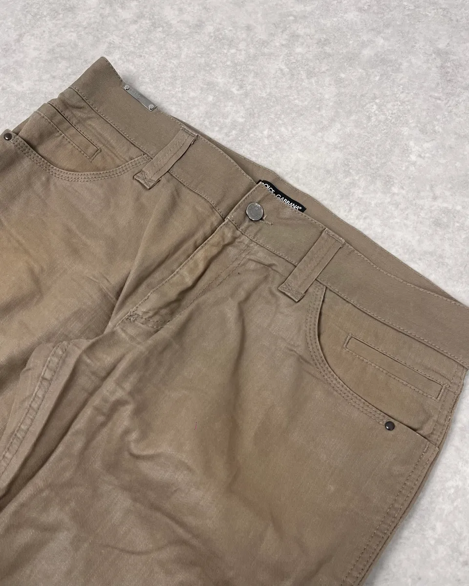 2000s Dolce & Gabbana Beige Waxed Pants - Image 6