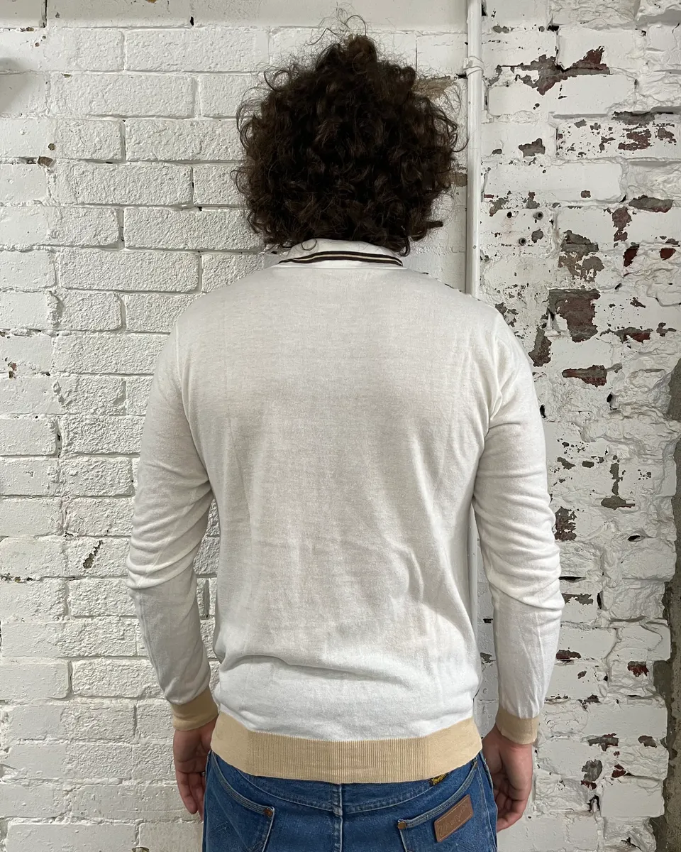 2000s Dolce & Gabbana Beige & White Striped Polo Sweater - Image 3