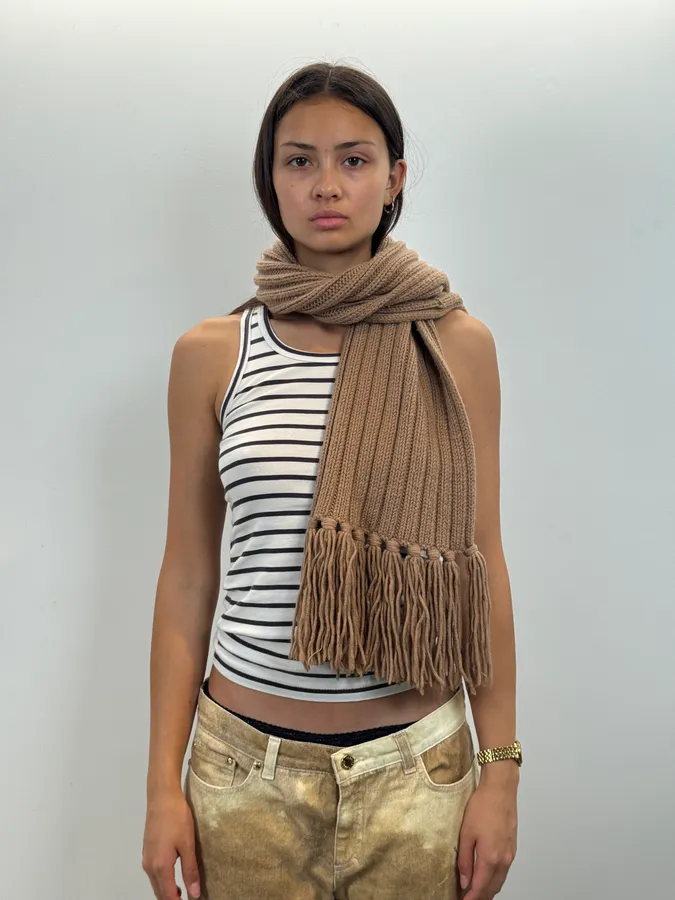 2000s Dolce & Gabbana Beige Wool Fringe Scarf
