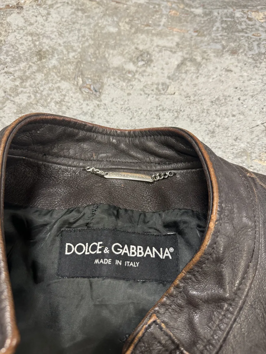 2000s Dolce & Gabbana Biker Brown Leather Jacket - Image 10