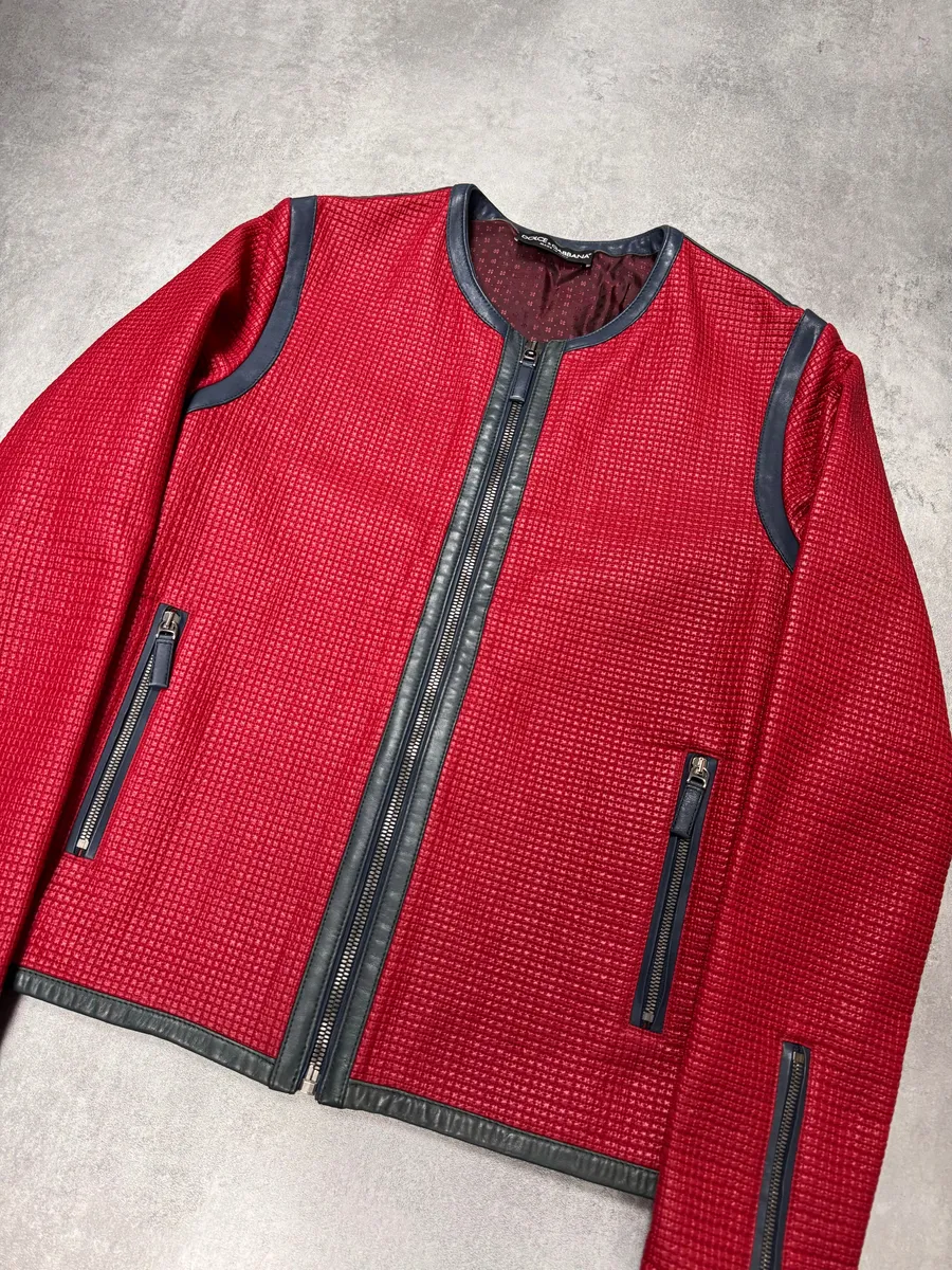 2000s Dolce & Gabbana Biker Red Squared Leather Jacket - Image 2