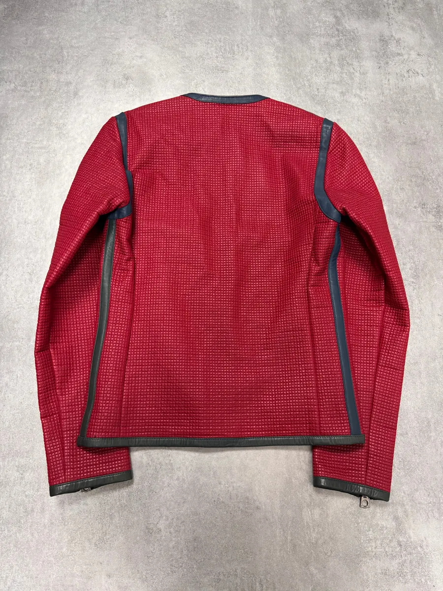 2000s Dolce & Gabbana Biker Red Squared Leather Jacket - Image 3