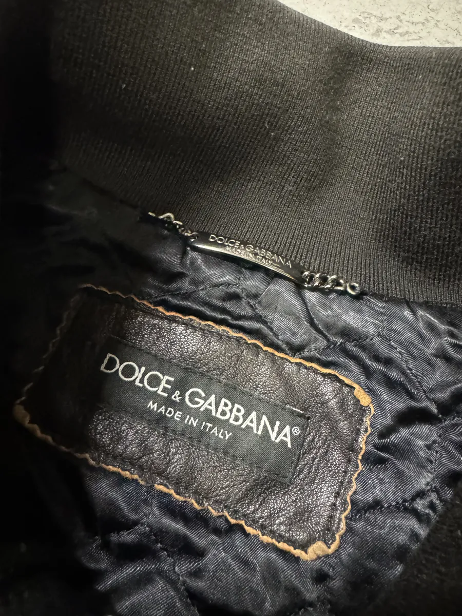 2000s Dolce & Gabbana Black Aged Zip Leather Jacket - Image 14
