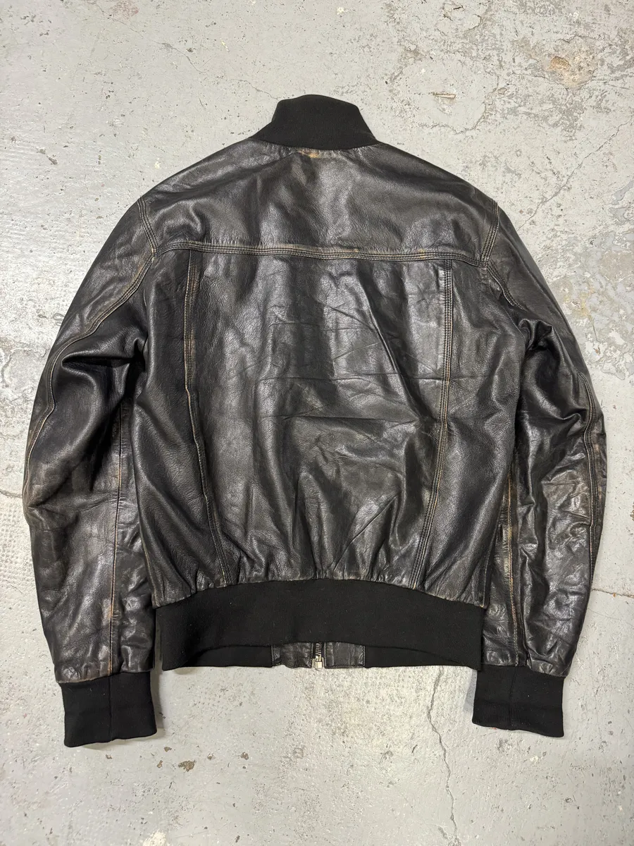 2000s Dolce & Gabbana Black Aged Zip Leather Jacket - Image 2