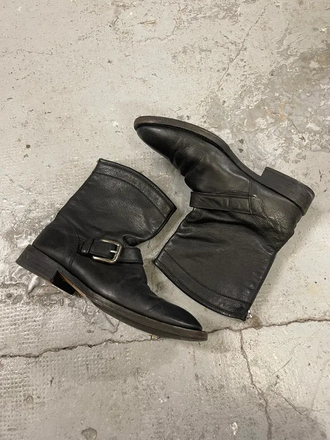 2000s Dolce & Gabbana Black Ankle Buckle Boots - Image 6