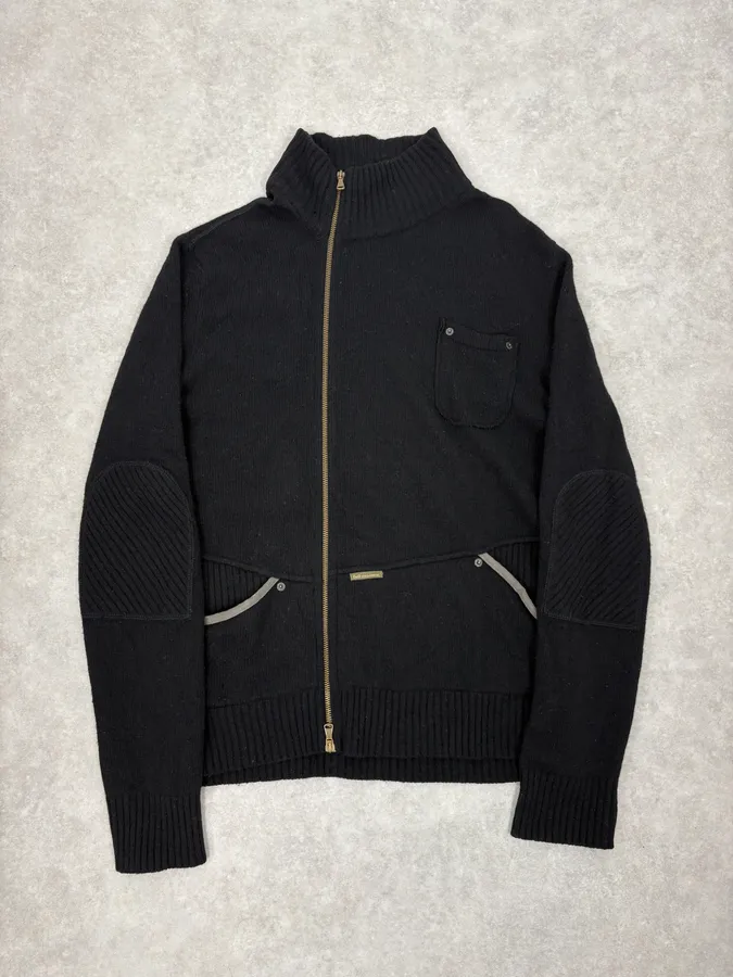 2000s Dolce & Gabbana Black Asymmetrical Zip Wool Sweater