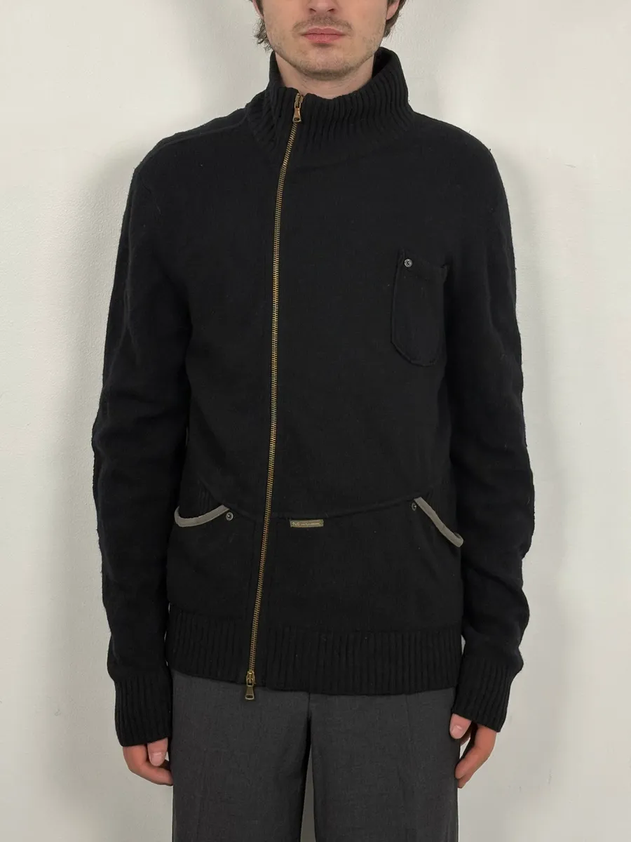 2000s Dolce & Gabbana Black Asymmetrical Zip Wool Sweater - Image 2