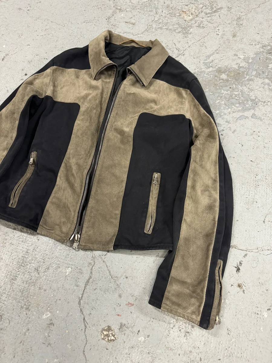 2000s Dolce & Gabbana Black & Beige Suede Cross Jacket - Image 11
