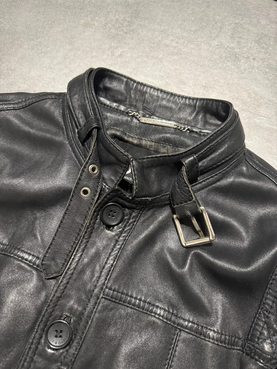 2000s Dolce & Gabbana Black Button Ups Leather Rebel Jacket - Image 3