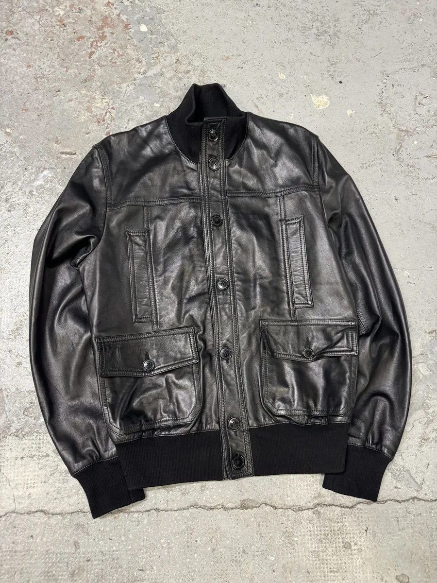2000s Dolce & Gabbana Black Buttoned Leather Jacket - Image 5