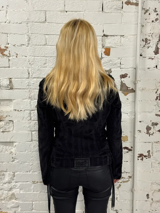 2000s Dolce & Gabbana Black Corduroy Fur Jacket - Image 3