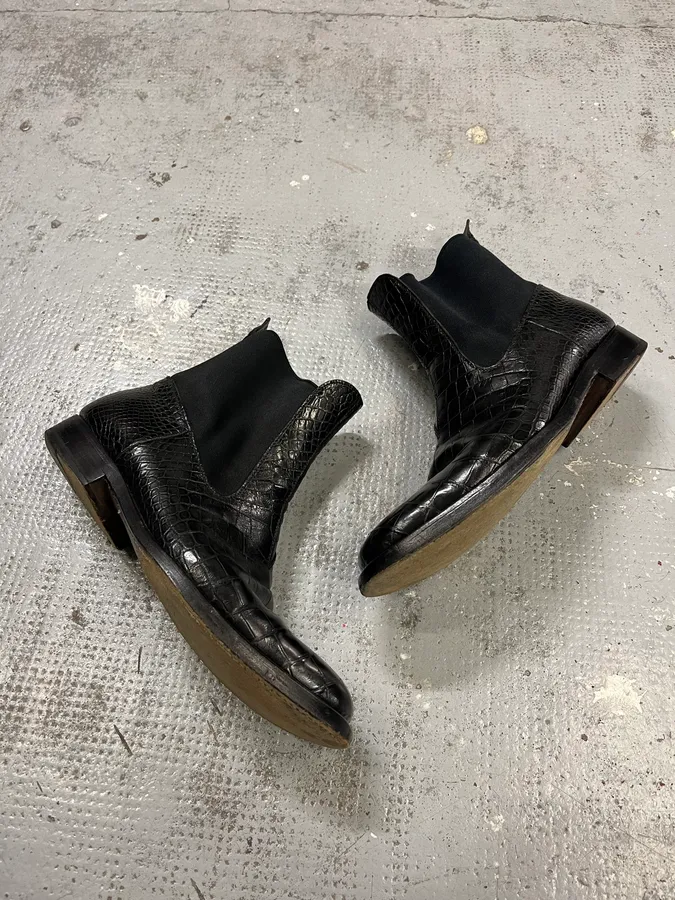 2000s Dolce & Gabbana Black Crocodile Embossed Leather Boots - Image 2