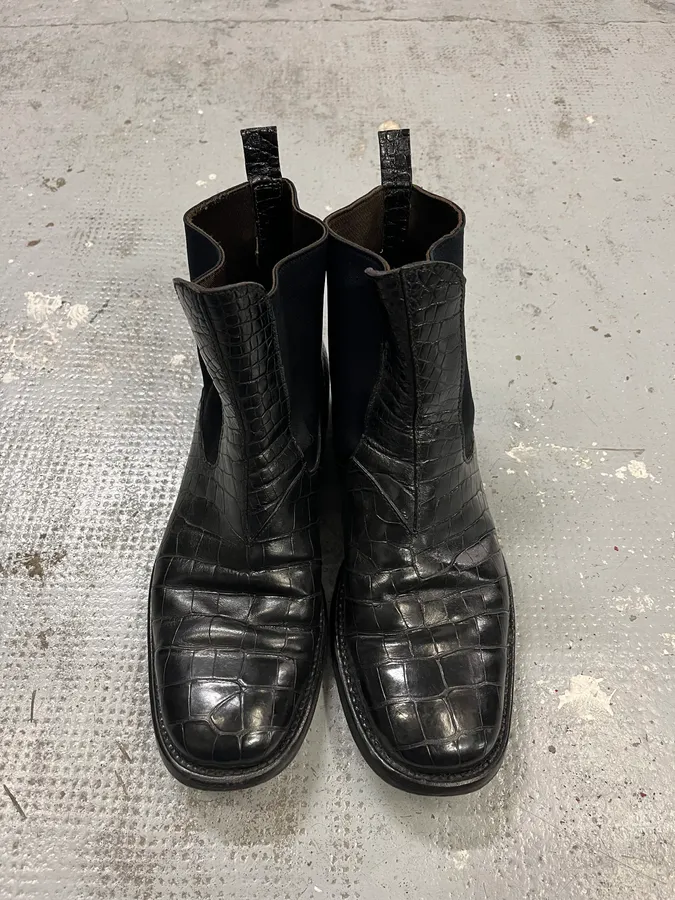 2000s Dolce & Gabbana Black Crocodile Embossed Leather Boots - Image 3