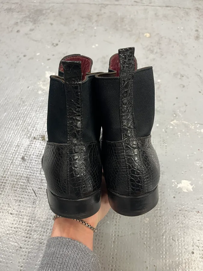 2000s Dolce & Gabbana Black Crocodile Embossed Leather Boots - Image 4