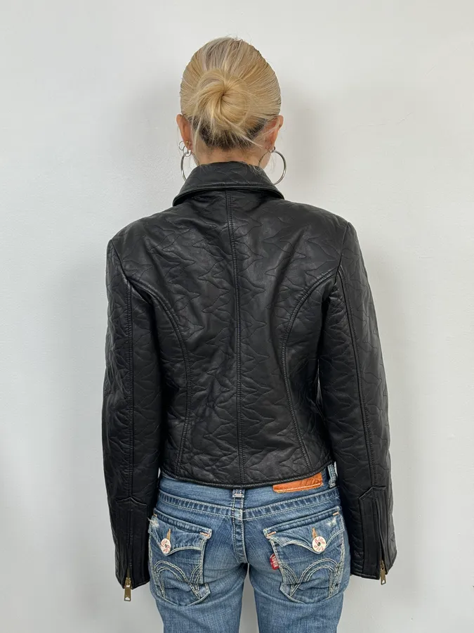 2000s Dolce & Gabbana Black Cropped Premium Biker Leather Jacket - Image 3