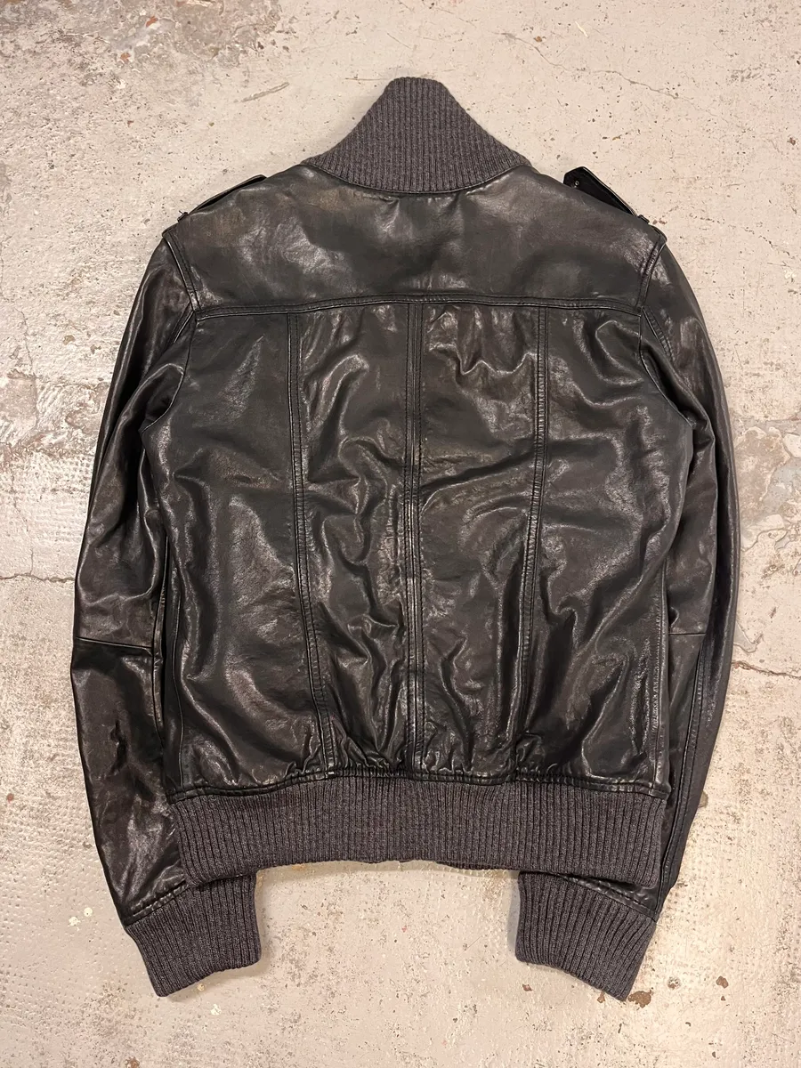 2000s Dolce & Gabbana Black Leather Bomber Jacket - Image 7