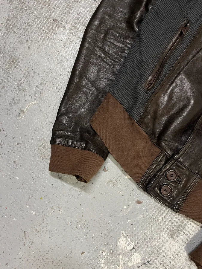 2000s Dolce & Gabbana Brown Leather Buttoned Bomber Jacket - Image 6
