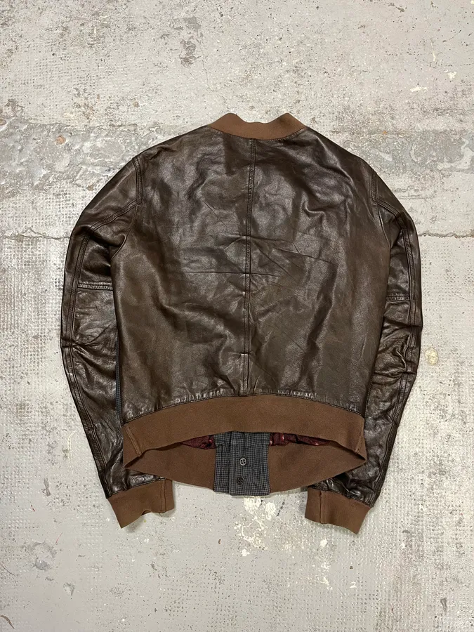 2000s Dolce & Gabbana Brown Leather Buttoned Bomber Jacket - Image 7