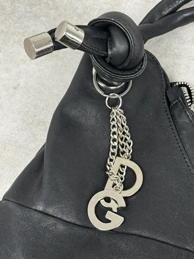 2000s Dolce & Gabbana Black Leather Flower Zip Handle Bag - Image 8