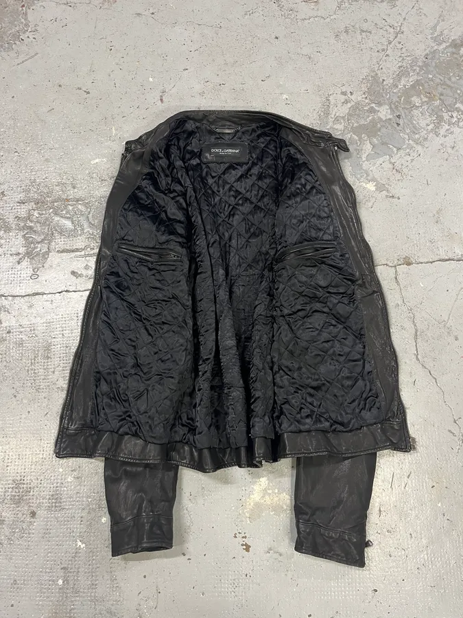 2000s Dolce & Gabbana Black Leather Minimalist Jacket - Image 8