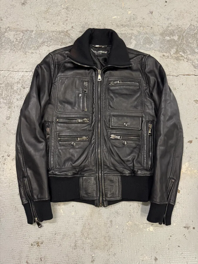2000s Dolce & Gabbana Black Leather Multi-Zip Jacket
