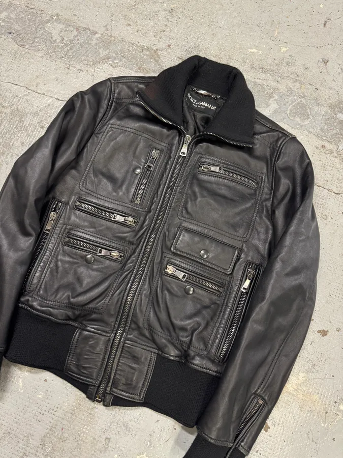 2000s Dolce & Gabbana Black Leather Multi-Zip Jacket - Image 4