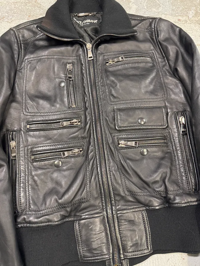 2000s Dolce & Gabbana Black Leather Multi-Zip Jacket - Image 6