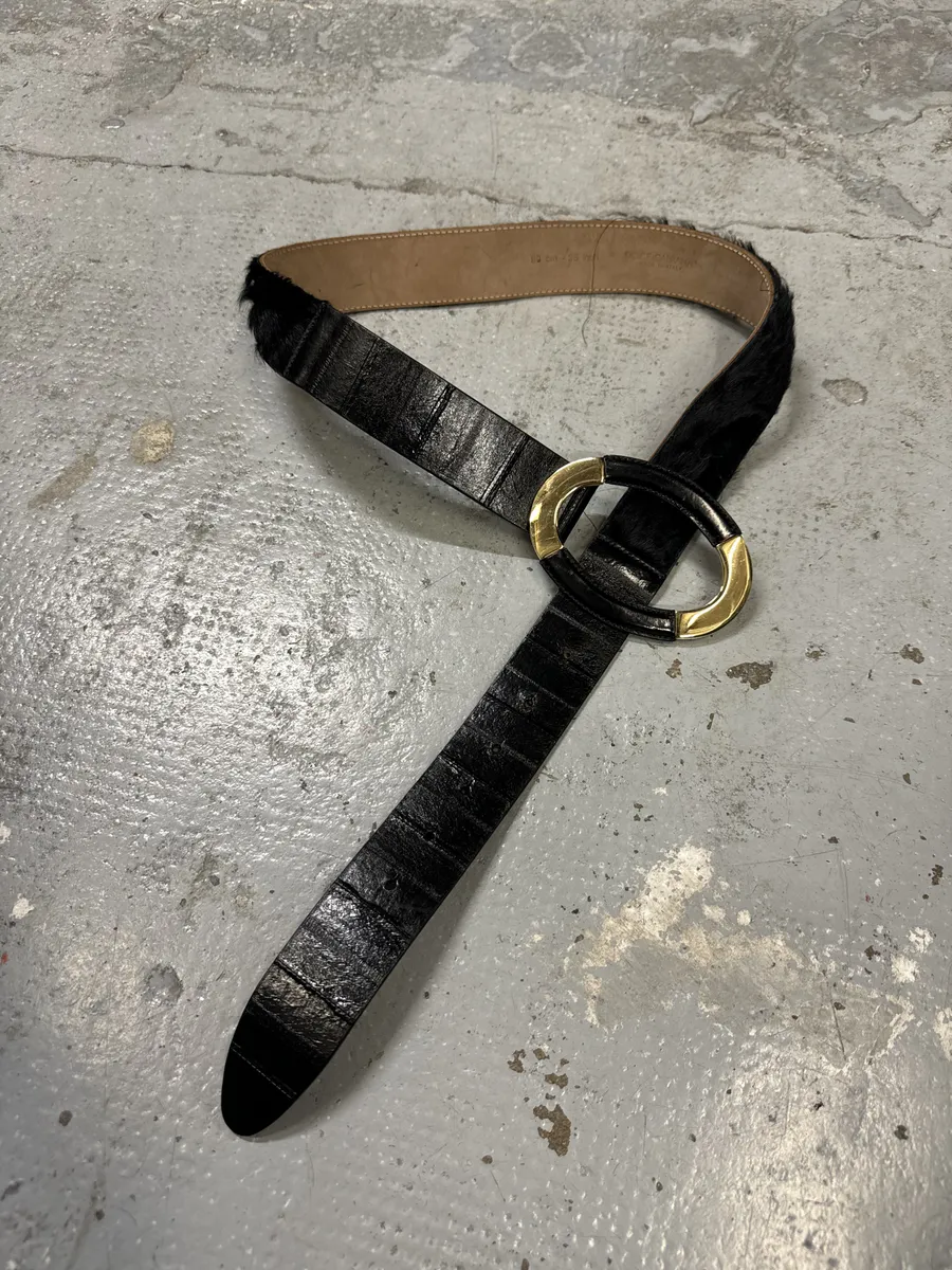 2000s Dolce & Gabbana Black Leather Pony Hair Belt - Image 2
