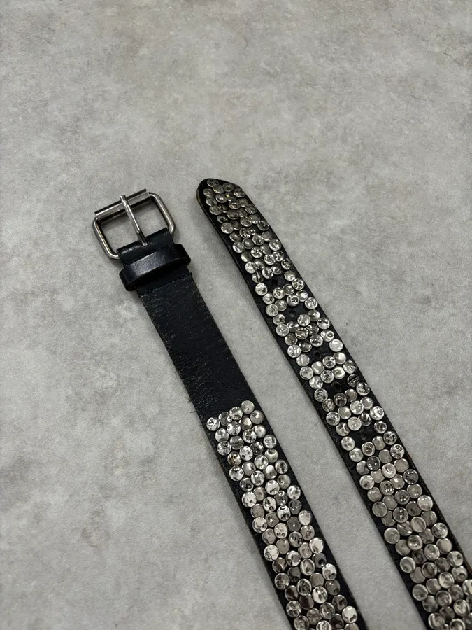 2000s Dolce & Gabbana Black Leather Studded Belt - Image 3