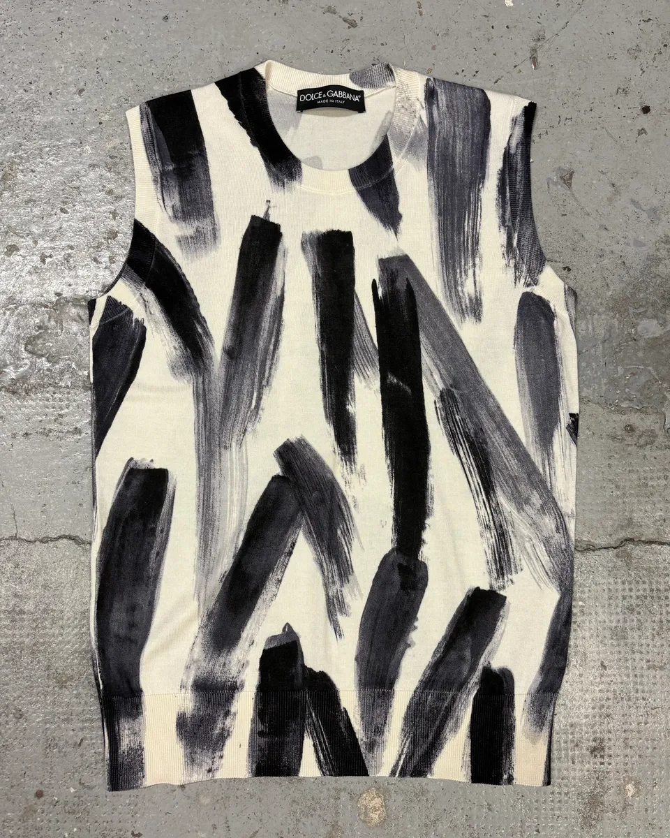 2000s Dolce & Gabbana Black Paint Tank Top White Sweater
