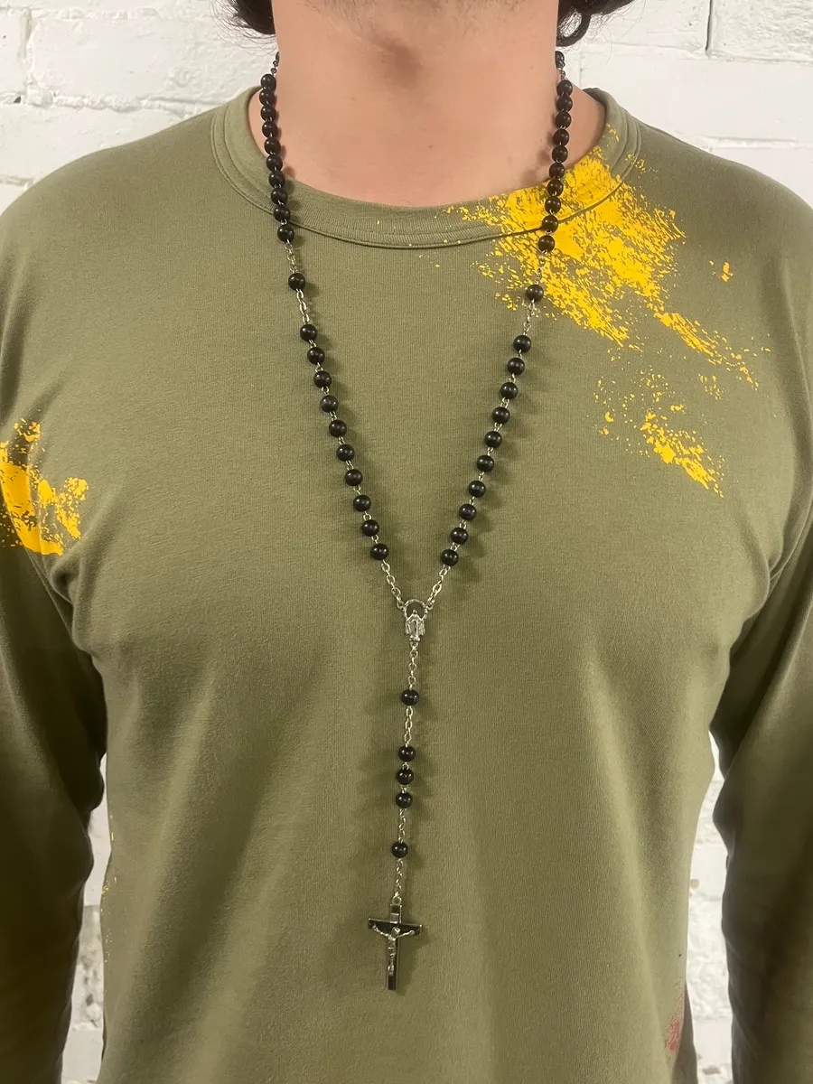 2000s Dolce & Gabbana Black Pearls Rosary Cross Necklace - Image 2